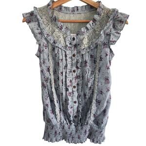 Mine Coquette Floral Top with Ruffles and Lace Size Small